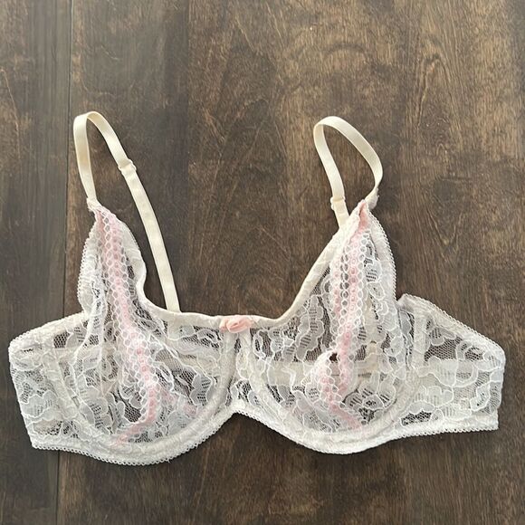 Vintage Victorian lace front slit lace cup lingerie bra Sz-36 - Picture 7 of 8